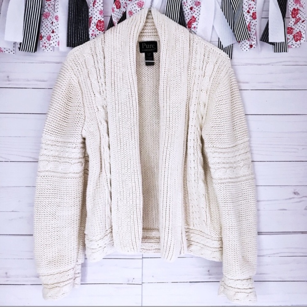 Pure Handknit Chunky Cardigan Sweater Cream SZ S/M